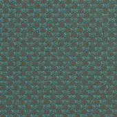 Woven textile sample, brown and turquoise, features a grid pattern with circular openings and a tight, uniform weave.