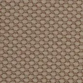 Brown open-weave textile with repeating geometric circles and ovals, durable texture, porous surface, outdoor application, Horm brand.