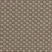 Beige and brown geometric fabric sample displays a woven quatrefoil pattern, with visible texture and subtle tonal contrast; includes text “416 openair”.