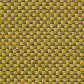 Woven checkerboard fabric, mustard yellow and dark gray, tight regular weave with matte finish; text reads “horm > vescom samar 7052”.