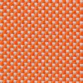 Woven fabric texture with repeating square pattern in orange and light gray, displaying a tight grid weave and subtle printed text.
