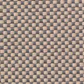 Beige and gray woven textile sample features a grid pattern, dense weave, and subtle texture with printed product codes along the edge.