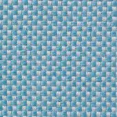 Woven textile sample, turquoise and light gray, repeating square block pattern; Vescom Samar 7052 40 collection, matte finish.