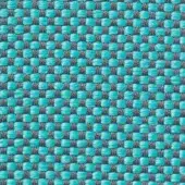 Textile sample with turquoise and dark gray checkerboard weave, dense matte fabric, visible texture, manufacturer label Vescom Samar 7052 46.