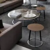 Exclusive Horm Albino Family coffee table with premium brown marble top and high-end metal base