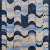 Rugiano Eclipse Waves rug, rectangular, navy & beige geometric pattern, plush pile, alternating semi-circles create wave effect, mid-century modern.