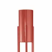 Copper metallized sculpture with stacked modular design, featuring a central cylinder and horizontal rectangular protrusions, polished finish.