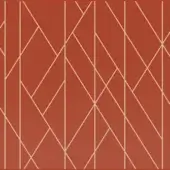 Terracotta geometric pattern with off-white lines forming vertical rectangles and intersecting diagonal lines creating diamond shapes, digital render.