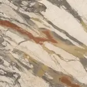 Breccia Rossa di Sicilia art glass C115, creamy white and rust-red veins, fractured geological pattern with polished surface texture.