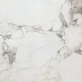 Glossy supermarble surface, white with grey-black veining, displaying swirling organic patterns and a polished, reflective sheen.