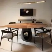Exceptional Horm Barbara table with a wood top displaying radial grain and a smooth concrete base crafted in Italian style