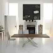 Superior Bontempi Artistico table with dark brown wood top and light gray metal base in matte finish