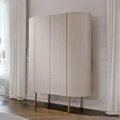 Distinguished Turri Roma cupboard with light beige doors displaying a geometric print and curved leather sides in glossy lacquered finish