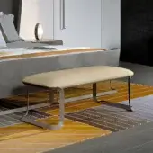 Superior Turri Milano bench with a light beige upholstered seat and curved brushed nickel metal structure