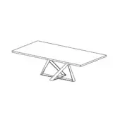 Table line drawing, black and white, geometric base of intersecting triangles and rectangles, minimalist modern design.