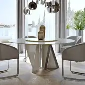 Exceptional Turri Milano table with glossy lacquered wooden blades and a metal base supporting a round tabletop