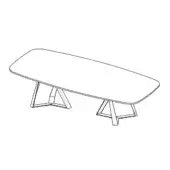 Coffee table line drawing, white background, rectangular shape with rounded edges, supported by angled triangular legs.