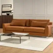 Exceptional Horm Ellington sofa crafted with supple leather in a warm tan hue and aluminum frame