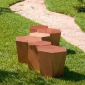 Distinguished Horm Hexagon ottoman crafted from okume wood with reddish-brown matte finish allowing modular compositions