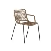 Exceptional Potocco Egao armchair with light brown hand-woven synthetic rope and slender painted metal structure