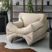 Distinguished Horm Mass Pressure Lounge Chair with light beige boucle fabric and matte finish embodies contemporary form