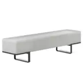 Media console, white glossy finish, rectangular form with three flush drawers and curved black metal legs, minimalist design.