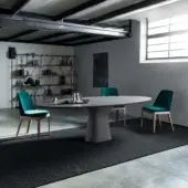 Sophisticated Bontempi Podium table with austere lines and a matte dark gray concrete base and tabletop