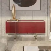 Distinguished Horm Mayor sideboard with glossy red lacquered MDF structure and symmetrical metal legs
