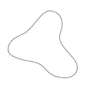 Abstract black line art on white background features a fluid, open form with rounded lobes, creating a minimalist, biomorphic graphic design.