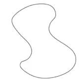 Abstract black line art depicts an irregular, organic shape against a white background, featuring rounded curves and fluid indentations.