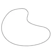Beanbag chair, black outline, rounded asymmetrical shape, white background, smooth surface, organic design, simple silhouette, diffused lighting.