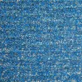 Borzalino fabric sample, blue woven textile, granular texture with turquoise, white, and gray fibers; directional weave, matte finish.