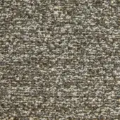 Woven fabric sample, gray-brown-beige tweed, dense irregular texture with visible threads and integrated “borzalino” text.