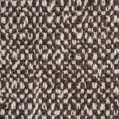 Borzalino tweed fabric sample, muted brown and off-white, dense irregular weave with flecks, matte finish, visible yarn texture.