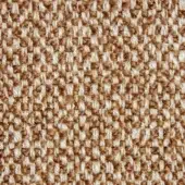 Woven tweed fabric, light brown and off-white, dense irregular pattern with visible yarn intersections and a matte finish; Borzalino label visible.