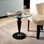 Elegant Reflex Gran Canal side table with transparent glass top and glossy black lacquered support column