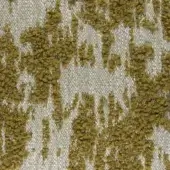 Textured fabric sample, off-white and olive-green, with a dense, nubby, irregular looped pattern; “bibbona g306” text visible.