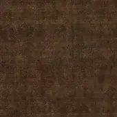Dark brown velvet fabric texture with mottled tonal variations and a short, dense pile; embossed weave, brand label visible.
