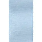 Gros grain ribbon, light blue, horizontal ribbed texture, matte finish, cleanly finished edges, manufactured fabric for crafts.