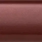 Metal cylindrical surface, Pamplona Red powder coat, matte finish with horizontal striations and rounded edges.