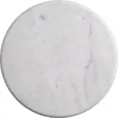 Carrara Arabesque marble tabletop, white and grey veined, circular shape with beveled edge and polished finish.