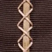 Beige cord trim detail on dark brown textured fabric features a repeating diamond weave pattern with a twisted, organic texture.