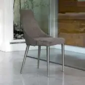 Distinguished Bontempi Clara chair with matte gray textile upholstery and slender metal legs with a brushed finish