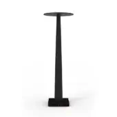 Side table, black matte metal and dark marble, conical column support with circular top and square patterned base.