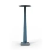 Pedestal, pastel blue ceramic, cylindrical form with square base and circular top, dark gray rectangular accent.