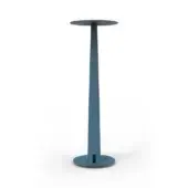 Pastel blue cylindrical pedestal table with circular top and base, tapered column, and matte finish against a white backdrop.