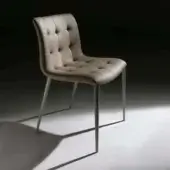 Distinguished Bontempi Kuga chair upholstered in light brown with button-tufting and a matte gray metal frame