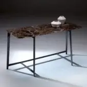 Captivating Borzalino B195 desk with a brown marble top and sleek dark lacquered metal base exhibiting geometric connecting bars