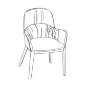 Queen chair wood with armrests, curved high back, quilted seat, tapered legs, modern design, white background.