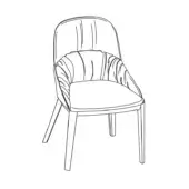 Dining chair with wood frame, curved backrest, quilted seat, and metal accent; white background studio shot.